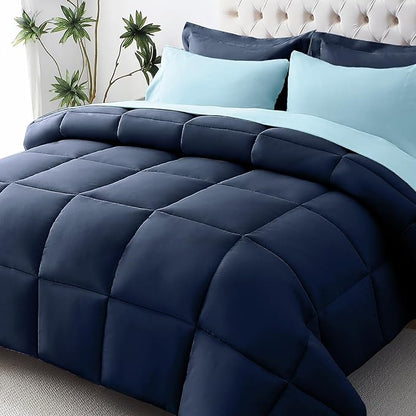 JOLLYVOGUE Twin XL Comforter Set, Ultra-Soft Bed in a Bag Twin XL Size 5 Pieces, Oeko-TEX Certified Bedding Set with Down Alternative Comforter, Sheets, Pillowcases & Shams, Navy & Light Blue