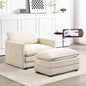 ROWHY Single Armchair with Ottoman, Modern Corduroy Cloud Couch with Convertible Chaise, Upholstered Sofa Set for Living Room, Beige