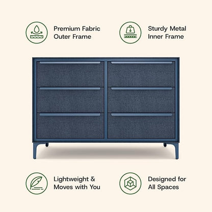 Naima Premium Fabric Dresser - Strong Metal Frame, 6 Spacious Sag-Proof Drawers with Sleek Metal Handles - Premium & Durable Storage Solution for Your Home (Navy)