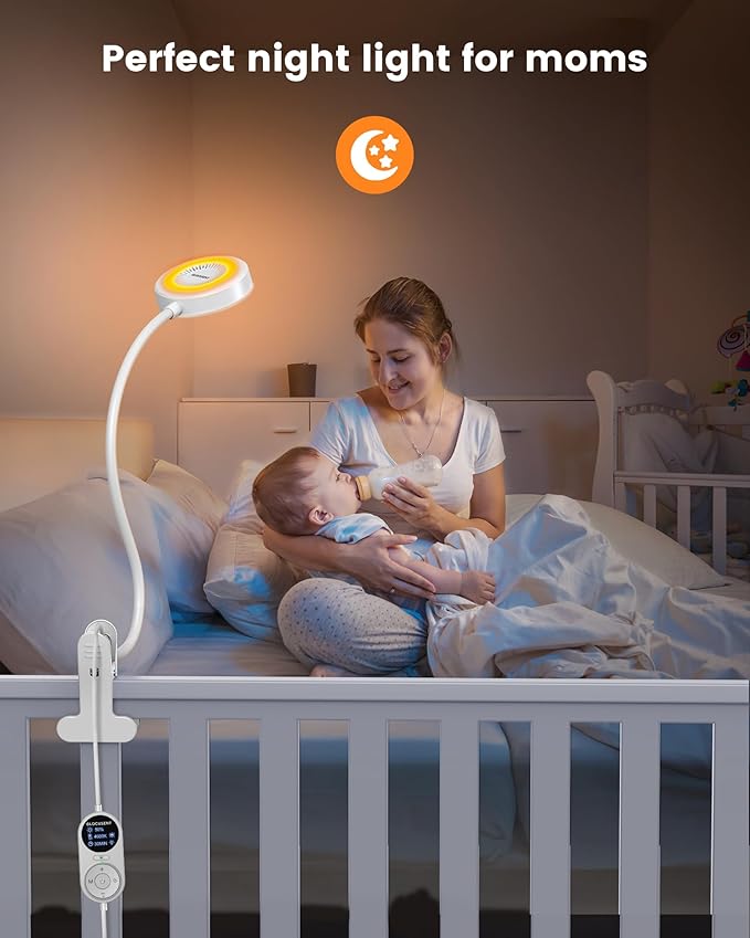 Glocusent Clip on Light, 72 LEDs Clip on Lamp with Amber Night Light, 3 Colors & 5 Brightness Bed Lamp, 30/60-Min Auto Off Timer, Perfect Eye Caring Reading Lamps for Bed/Headboard/Table/Desk