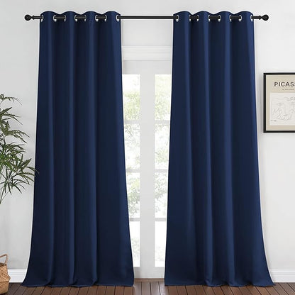 NICETOWN Blackout Navy Blue Curtains 120 inch Length - Window Treatment Energy Saving Thermal Insulated Room Darkening Solid Grommet Drapes for Living Room (1 Panel, 52 by 120-Inch)