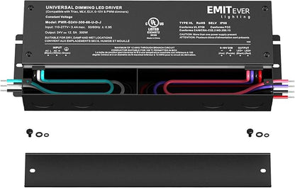 EMITEVER Dimmable Led Driver, 300W AC 110V-277V to DC 24V Transformer, 5-in-1 Dimming: ELV/MLV/TRIAC / 0-10V / 1-10V / 10V PWM/Potentiometer, Waterproof IP67 and UL Listed