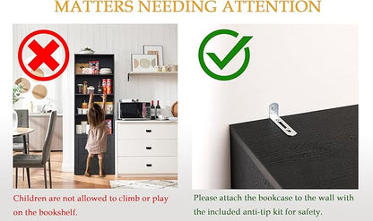 RWYHG 70in Tall Bookshelf 6 Tier Bookcase with Barn Doors and Adjustable Shelf, Black Farmhouse Book Shelves with Storage Cabinet,Wood Floor Standing Display Bookshelve for Bedroom,Living Room,Kitchen
