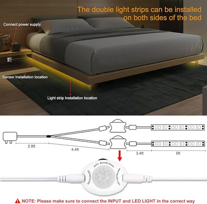 Vansky Motion Activated Bed Light, Flexible LED Strip Motion Sensor Night Light Bedside Lamp Illumination with Automatic Shut Off Timer (Warm Soft Glow)-Dual Light Strips Kit