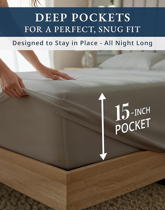 LANE LINEN 100% Egyptian Cotton Split King Sheets for Adjustable Beds - 1000 Thread Count, Soft & Comfy Sateen Weave Naturally Cooling Breathable Oeko Tex Certified Bed Sheets-Charcoal