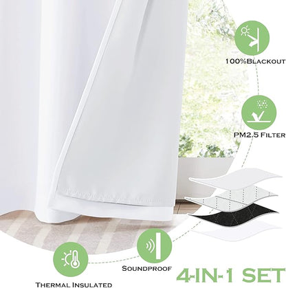 KGORGE Soundproof & Dust Particle Filtering Curtains 100% Blackout Window Cover Thermal Insulating Energy Smart Curtains for Living Room Bedroom Baby Nursery, W 52 x L 102 inches, White, 1 Pair