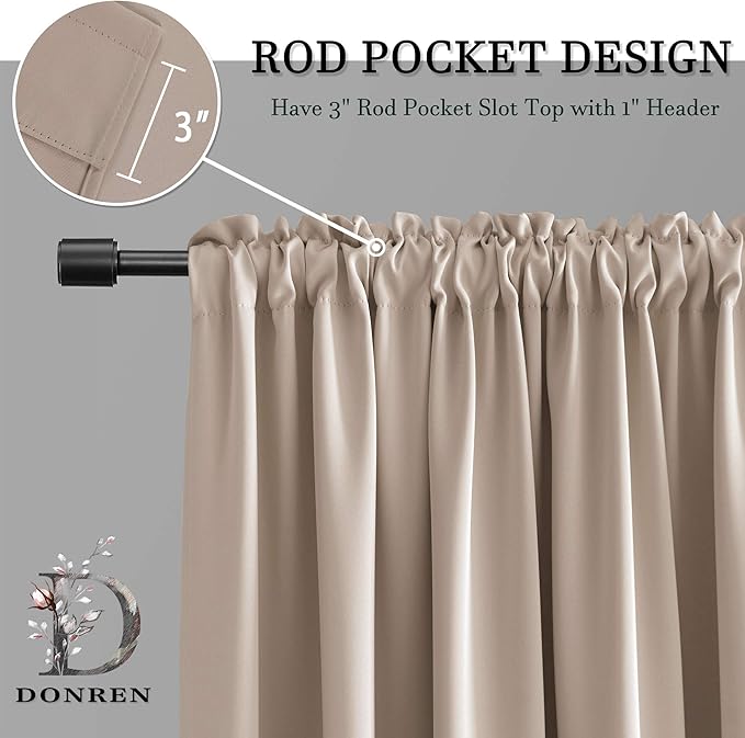 DONREN Room Darkening Curtain Panels - Boy's Room Drapes with Rod Pocket,Energy Smart Thermal Insulated Window Treatment Curtains(Warm Taupe,52 W x 90 inches L,2 Panels)