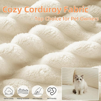 78 Inch Convertible Futon Sofa Bed,Folding Boneless Couch with Sleeper Sofa,Fold Out Floor Sofa Couch with Deep Seat,Cloud Corduroy Foldable Mattress Couches for Living Room(Off White)