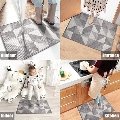 Indoor Doormat 20"x 32", Absorbent Front Back Door Mat, Rubber Backing Non Slip Floor Mats Inside Mud Dirt Trapper Outside Entrance Front Door Rug Carpet, Machine Washable Low Profile - Grey Geome