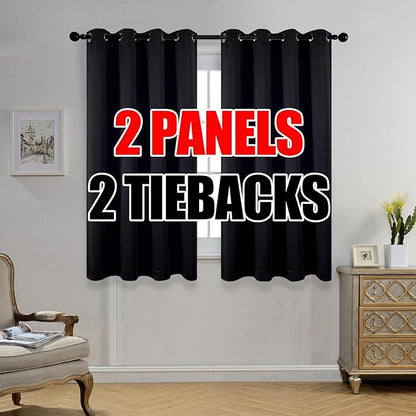 MIUCO Room Darkening Grommet Thermal Insulated Blackout Window Curtains Panels for Gilrs Room Window 1 Pair 52x63 Inch Black, Bonus 2 Tie Backs Included