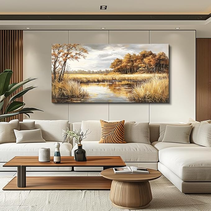 ERQINHUA Large Canvas Printing Picture Wall Decor Painting Wall Art For Living Room Dining Room Decoration Lake Surface Landscape Painting Farmhouse Bedroom Office Mural Artwork Home Decor 24x48 In