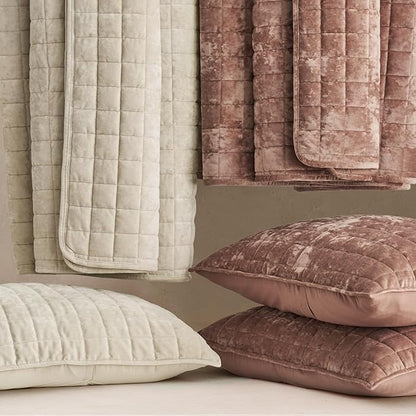 RECYCO Luxury Velvet Quilt Twin/Twin XL Size Bedding Set, Ultra Soft Velvet Comforter Set, Lightweight Quilted Channel Box Stitch Oversized Bedspread Coverlet for All Season, with 1 Sham, Beige