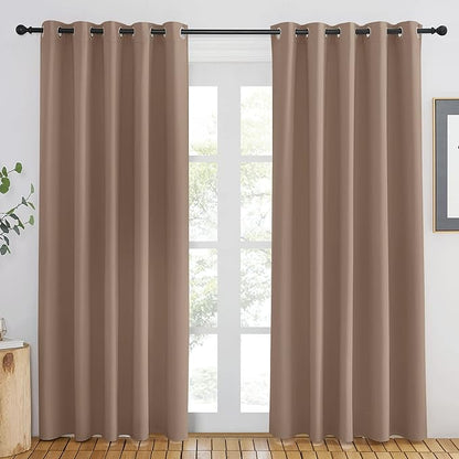 NICETOWN Door Curtain 84 inch Length for Bedroom - Room Darkening Light Blocking Thermal Insulated Solid Ring Top Blackout Window Drapes for Living Room (1 Panel, W66 x L84, Cappuccino)