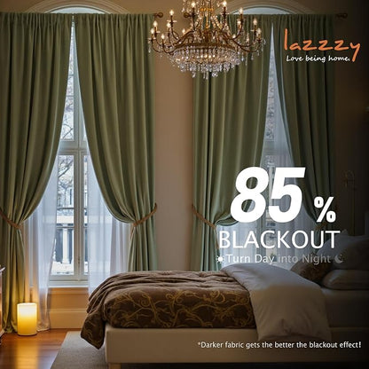 Lazzzy Velvet Blackout Curtains Thermal Insulated Room Window Drapes Super Soft Luxury Curtains for Living Room Bedroom Rod Pocket 2 Panels, Olive Sage, 52" W x 84" L
