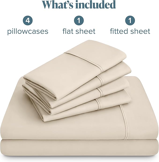 Bare Home Hotel Luxury Queen Sheet Set, Extra Soft - 6 Piece Set - Deep Pockets - Easy Fit - Cooling & Breathable - Wrinkle, Fade, Stain Resistant - Includes 4 Pillowcases (Queen, Sand)