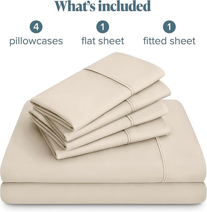 Bare Home Hotel Luxury Queen Sheet Set, Extra Soft - 6 Piece Set - Deep Pockets - Easy Fit - Cooling & Breathable - Wrinkle, Fade, Stain Resistant - Includes 4 Pillowcases (Queen, Sand)
