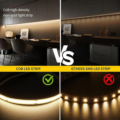 COB LED Strip Lights Natural White,24V Dimmable led Light Strip KIT with Remote and app Control,4000K 50FT/15m 8mm Wide Ra>90 Cuttable Flexible Strip Lights for Bedroom,Wardrobe,Cabinet