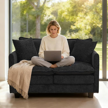 Loveseat Sofa Cloud Sofa Couch 50'', Modern Loveseats 2 Seat Couch 27" Deep Seat with 2 Pillows for Small Spaces Apartment Studio Office Bedroom Living Room 8834-BLACK