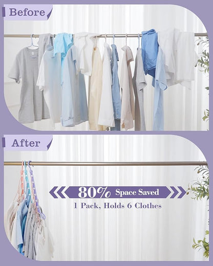 Space Saving Hangers for 48 Clothes, Reinforced Collapsible Hangers with 360° Swivel Hook, Hanger Hooks Space Saver for Closet Organizers and Storage, Dorm Room Essentials, Fully Assembled, Colorful