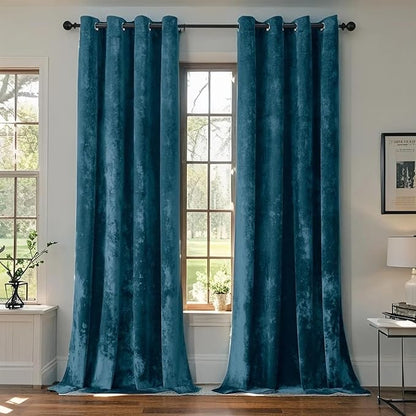 SMILETIME Tranquil Blue Crushed Velvet Curtains 52x84 inch Luxurious Thermal Insulated Soundproof Drapes for Living Room Bedroom Office Soft and Durable Light-Filtering Window Treatments, 2 Panels