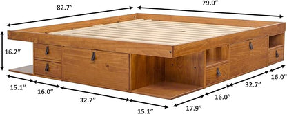 memomad Bali Storage Platform Bed with Drawers (King Size, Oak Brown Wood)