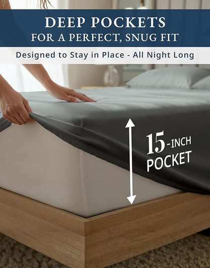 100% Egyptian Cotton King Sheet Set – Premium 1000 Thread Count Naturally Cooling & Breathable King Sheets, Authentic Long-Staple Cotton for Lasting Softness, Snug Fit 15" Deep Pocket Fitted -Charcoal