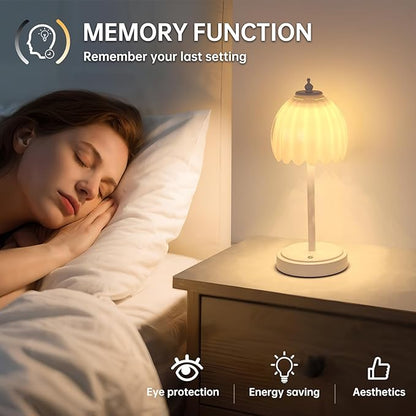 Tulip Table Lamp with 5200mAh Battery & Touch Control, Cordless Small Table Lamp with 3 Colors, Dimmable Rechargeable Table Lamps for Living Room, Bedroom, Bedside (White Tulip & White Base)