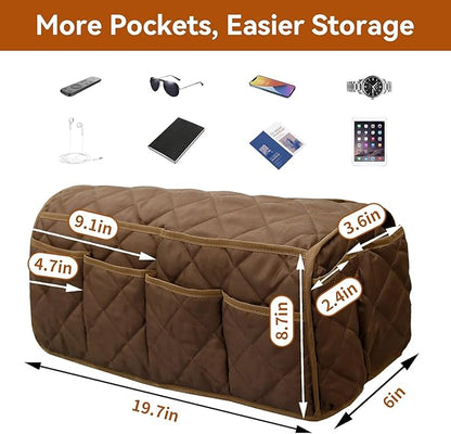 MEHIDFY Armchair Caddy Remote Control Holder for Couch Recliner Armrest Organizer Non Slip Couch Arm Covers for Sofa with 14 Pockets Storage for Magazine, Tablet, Phone, iPad (Brown 2pcs)