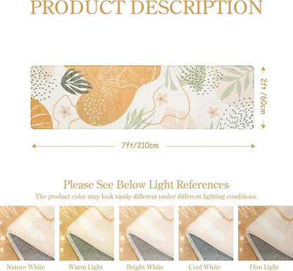 Lahome Boho Long Bathroom Rugs - 2x7 Rug Lightweight Washable Non-Slip Runner Rugs for Bedroom Throw Soft Bath Mat Runner, Taupe Botanical Print Indoor Carpet Runner for Entryway Hallway Kitchen