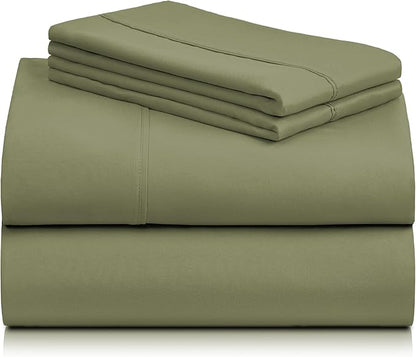 LuxClub 4 PC Full Sheet Set, Deep Pockets Wrinkle Free Cooling Bed Sheets Hotel Bedding for Women, Men, Kids & Teens, Includes 1 Fitted Sheet, 1 Flat Sheet and 2 Pillowcases-Soft Olive
