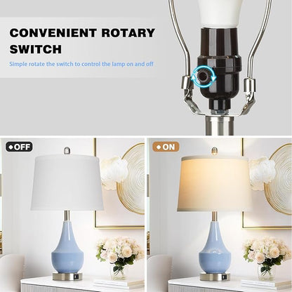 Modern Blue Table Lamp Set of 2, 24" Ceramic Table Lamp with USB A+C Ports,Classic Beside Lamps Nightstand Lamp Modern Lamp for Living Room, Bedroom & Office -LED Bulbs Included