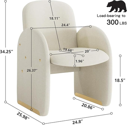 YOUTASTE Oversized Velvet Accent Chair for Living Room, Mid-Century Modern Dining Room Arm Chair with Gold Metal Legs, 300 LBS Capacity, Comfy Upholstered Office Single Sofa, Beige