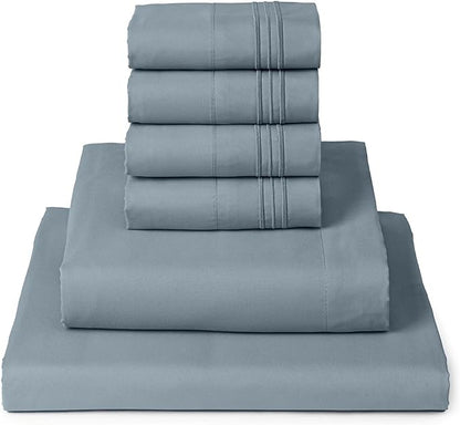 Mellanni Full Sheet Set - 6-Piece Iconic Collection Bedding, (Including 4 Pillowcases), 16-Inch Deep Pocket, Easy Care, Extra Soft, Cooling Sheets, Brushed Microfiber - Spa Blue