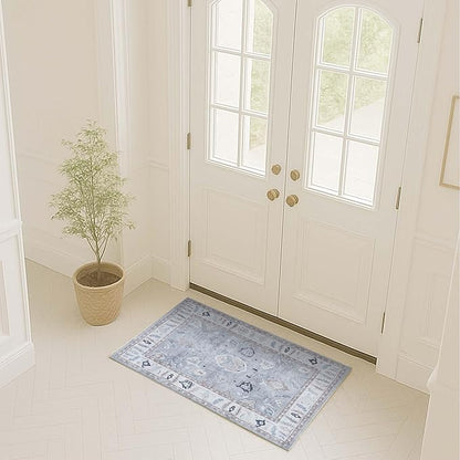 Fame Rugs Gray Modern Oushak Rug 2x3, Vintage Doormat Turkish Colorful Oriental Antique Inspired Washable Small Area Rug, Luxury Living Room Bedroom (Gbeige, 2' x 3')