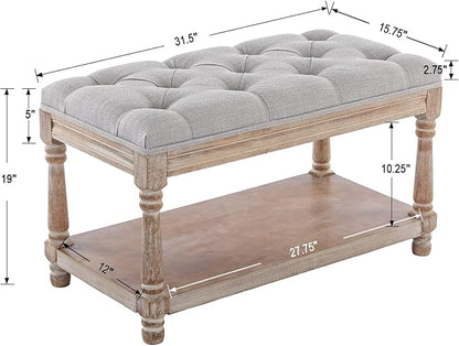 Kmax Storage Entryway Bench Tufted Shoe Rack Bench Wood Window Bench for Hallway Entrance Bedroom Corner-1 Seat, Gray