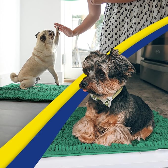 Muddy Mat® Shown on TV – Super Absorbent Microfiber Dog Door Mat for Muddy Paws, Non-Slip Washable Pet Rug, Quick Dry Chenille Entryway Carpet, Machine Washable Indoor Outdoor mat, Dark Green 30"x19"