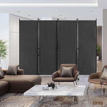GOFLAME 4 Panel Folding Room Divider, 6FT Rolling Privacy Screen with Lockable Wheels, Portable Room Partition Screen, Freestanding Wall Divider and Separator for Home Office, Grey