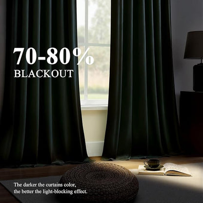 Olive Green Velvet Curtains 102 Inches Long for Bedroom, Super Soft Room Darkening Thermal Insulated Curtains Luxury Window Drapes for Living Room Nursery, Back Tab Rod Pocket, W52 x L102, 2 Panels