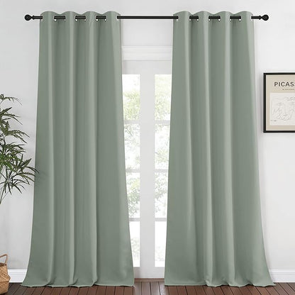 NICETOWN Bedroom Curtain 95 inches Long for Bedroom - Grommet Top Thermal Insulated Energy Saving Sound Reducing Drapes for Living Room, Sage Green, 1 Panel, W52 x L95