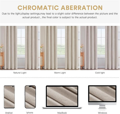 PrinceDeco Nature Linen Blackout Curtains 96 Inch Long Thermal Insulated Draperies Sun Block & Room Darkening Curtains for Bedroom Windows with Nickel Grommet(2 Panels Set,Heathered Natural)