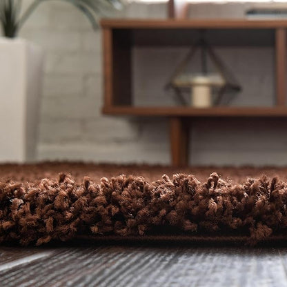 Unique Loom Solid Shag Collection Area Rug (8' x 10' Oval, Chocolate Brown)