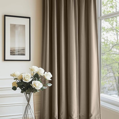 Lazzzy Velvet Blackout Curtains Thermal Insulated Room Window Drapes Super Soft Luxury Curtains for Living Room Bedroom Rod Pocket 2 Panels, Light Taupe, 52" W x 108" L