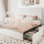Allewie King Size Storage Bed Frame, Vertical Channel Tufted Adjustable Headboard, Velvet Upholstered Platform Bed with 4 Oversized Underbed Drawers, Wooden Slats Support, No Box Spring Needed, White