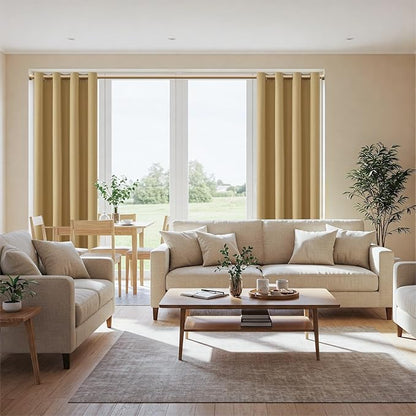 ChrisDowa 100% Blackout Mustard Yellow Solid Curtains 45 Inches Long 2 Panels for Bedroom Living Room,Farmhouse Room Darkening Thermal Insulated Soundproof Grommet Top Window Treatment Drapes,52x45