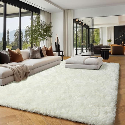 PAGISOFE Fluffy Shag Area Rugs for Bedroom Living Room, Cream White Super Soft Fuzzy Shaggy Carpets for Girls Boys Bedroom,Indoor 4x6 Bedside Rug Kids