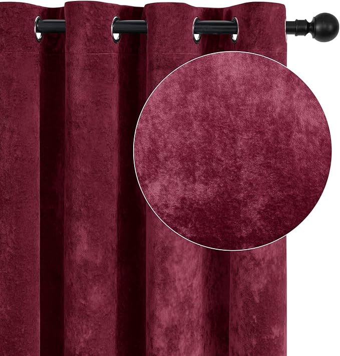 SMILETIME Burgundy Red Crushed Velvet Curtains 52x108 inch Luxurious Thermal Insulated Soundproof Drapes for Living Room Bedroom Office Soft and Durable Light-Filtering Window Treatments, 2 Panels