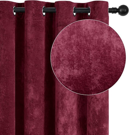 SMILETIME Burgundy Red Crushed Velvet Curtains 52x84 inch Luxurious Thermal Insulated Soundproof Drapes for Living Room Bedroom Office Soft and Durable Light-Filtering Window Treatments, 2 Panels