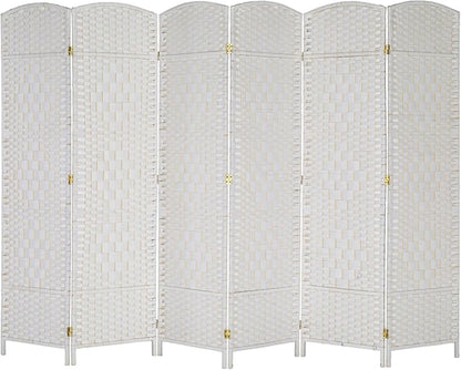 VINGLI 6-Panels Tall Rattan Room Divider, 6 FT Folding Privacy Screen, Indoor Partition Wall Dividers, Freestanding Hinged Space Separator (White)