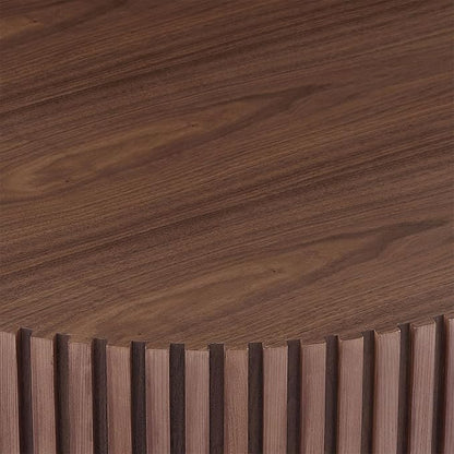 LKTART Round Coffee Table for Living Room, Accent Fluted Drum Coffee Table with Storage, Modern Solid Wood Circle Center Tea Table for Small Space Apartment (31.5''D×14''H-Walnut)