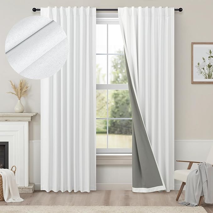 Complete Blackout Curtains White 80 Inches Long Kitchen Curtain Custom Drape for Cabin Door 2 Panels Sound Proof Draft Cold Warm Sun Blocking Modern Living Room Retro Beach Back Tab Cortinas Para Sala